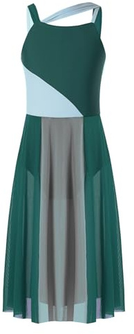 Yhong Vestidos de danza lírica para niñas sin mangas, traje de ballet con tutú de gasa asimétrico, vestido de baile contemporáneo moderno, Grã1 – 4n, 134-140
