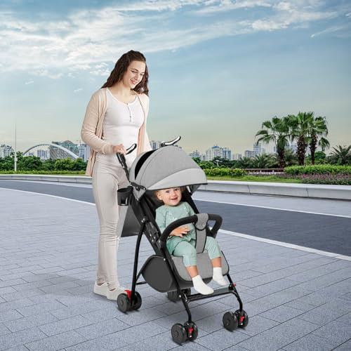 Kinderwagen, leicht und kompakt, von 0 Monaten bis 4 Jahren, maximale Tragfähigkeit von 25 kg, zusammenklappbarer Kinderwagen, neigbare Rückenlehne, automatisches Zusammenklappen in 1 Schritt