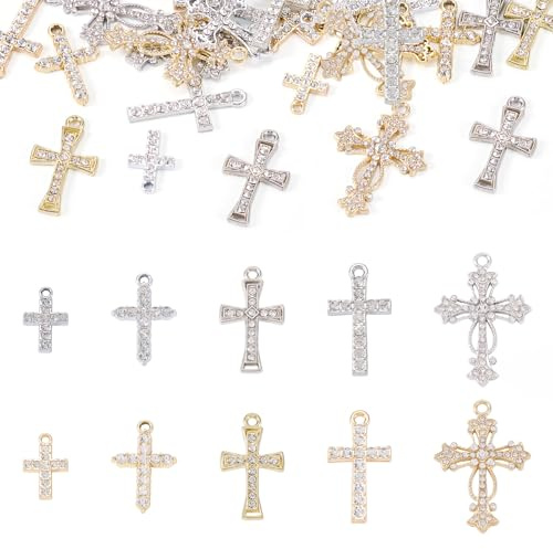 Sparkeads 20 ciondoli a forma di croce con strass a forma di crocifisso di cristallo, dorati, argentati, rosario, per gioielli, bracciali, collane da donna, orecchini, accessori artigianali e
