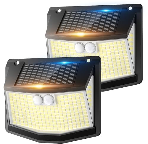 Solar Security Lights Outdoor Garden: 248 LED Solar Motion Sensor Light 3 Modes and 270° Wide Angle lighting Outside Solor Powered Wall Lights for Garden Fence Garage Yard 2 Pack IP65 Waterproof