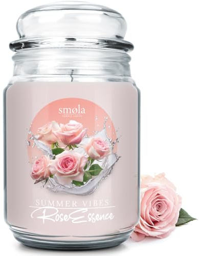 smøla Große Duftkerze im Glas I Rose Essence 625ml - Kerze, Eleganter Rosenduft I bis zu 140 Stunden Brenndauer I vegane Sojawachs-Kerze I perfekte Geschenkidee