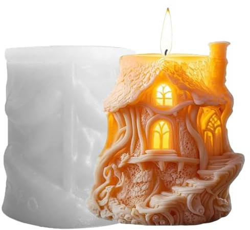 Junhui Weihnacht Kerzenform, Weihnachtsbaumhaus Silikonformen, 3D Kerzengießformen Epoxy-Formen, DIY Silikonform Kerzen-Gießen Formen für Duftkerze, Handgefertigte Seife, Weihnachtsgeschenke