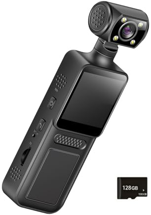 Fazvncv Caméra 4K Body Camera Portable Vidéo Caméscope Stabilisation 180 Degrés Lentille Rotative avec Écran LCD pour Extérieur