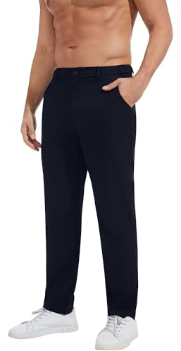 YAOBAOLE Pantalon Homme Habillé Coupe Slim Tissu Extensible Ceinture Élastiquée Pantalon de Ville Élégant Bleu Marine L