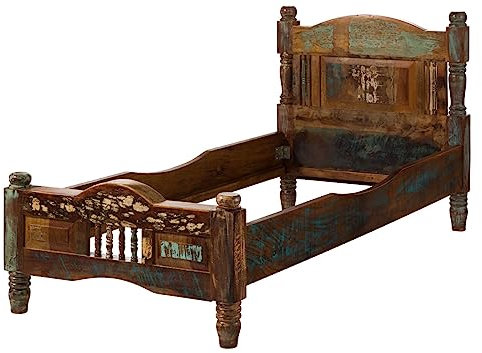 MASSIVMOEBEL24.DE Massivmöbel Vintage massiv Holz Möbel Bett 90x200 Altholz lackiert Mehrfarbig Massivholz Fable #18