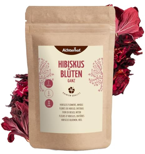 Hibiskusblüten ganz getrocknet 500g | leicht säuerlich-fruchtiger Geschmack | essbare Hibiskus Blüte | süß-aromatischer Hibiskustee | vom Achterhof
