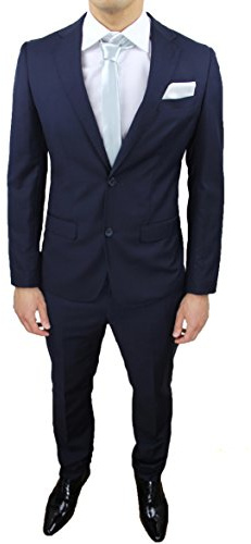Abito Completo Uomo Sartoriale Blu Taglie Forti comode conformato Casual Elegante Cerimonia (56)