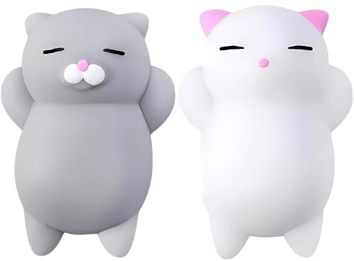 Nutty Toys Squishy Cat Set - 2 Soft Silicone Kawaii Kitties, Top Stress Relief Toy 2026 Unique Gifts for Teens Kids Women Men Adults Best Teenage Girls Teen Boy Tween Christmas Stocking Stuffers Idea