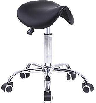 KKTONER Sattelhocker Rollhocker Arbeitshocker mit Sattelsitz höhenverstellbar drehbar schwarz