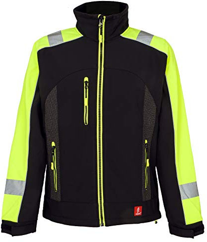 URG Veste de travail Softshell imperméable - Veste d'hiver - Veste de sécurité - Doublure polaire (GL-8364), noir/jaune, M
