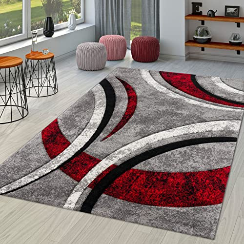 TT Home Tappeto Camera Da Letto Soggiorno Pelo Corto Moderno Vintage Astratto Disegno Geometrico, Colore:Grigio Rosso Beige, Dimensione:160x230 cm
