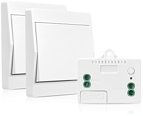 GreenSun Interrupteur Sans Fil et Sans Pile Auto Alimenté - Interrupteur de Sécurité de L'émetteur RF et Contrôleur de Récepteur, Commande à Distance Mural 200M, 433 MHz, 2 paquets