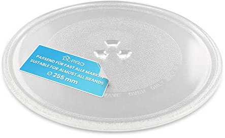 DL-pro Universal Mikrowellenteller 25,5cm Drehteller Drehscheibe Teller Glasteller Glasplatte Glasdrehteller mit 3 Noppen 255mm Rund Ersatz für Microwelle Mikrowelle