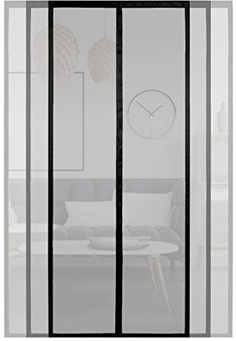 ARCOL Moustiquaire Porte Fenêtre Magnétique Robuste - Moustiquaire Porte Découpable dans la Largeur - Anti-Mouches avec Fermeture à Scratch (155x220 cm, Noir)
