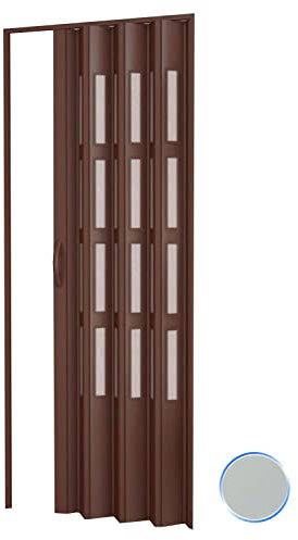 Porte accordéons pliante intérieur en kit avec verre en PVC Grise 82x210 cm mod. Sonia