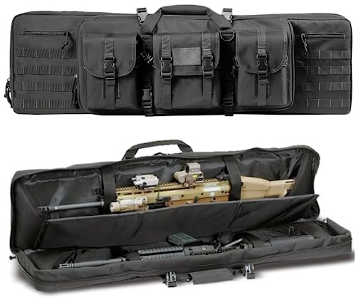 ACEXIER Funda Doble para Rifle Funda Acolchada con Cierre para carabina Funda Larga para Rifle Mochila para Rifle Funda para Rifle para Caza Campo de Tiro con Sistema Molle (Black,37inches)