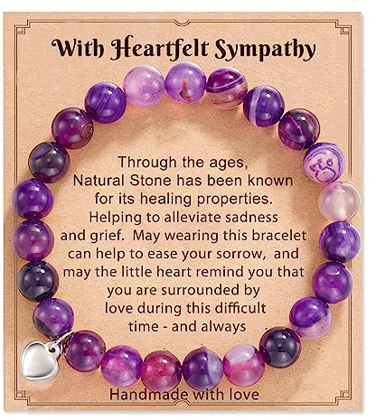 POWWA Sympathy Gift, Amethyst Stone Bracelet Grief Condolence Breavement Memorial Gifts for Loss of Mom Mother Father