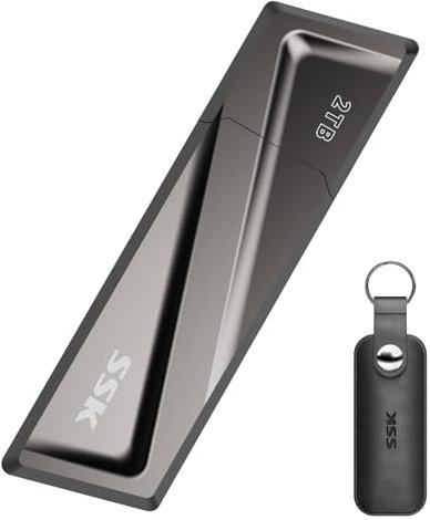 SSK USB Externe SSD 2TB, mit bis zu 550 MB/s Extreme schneller USB Stick + USB-C Adapter USB3.2 Gen2 High Speed Speicherstick für Android-Telefon, Laptop, Tablet, Mac, Gray