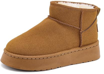 Rumkok Winterstiefel Damen Warm Gefüttert Schneestiefel Boots Winterboots Bequem Schlupfstiefel Knöchelhohe Damenstiefel Stiefel Winter Wasserdicht Fellstiefel für Den Außenbereich, Hellbraun, 40 EU
