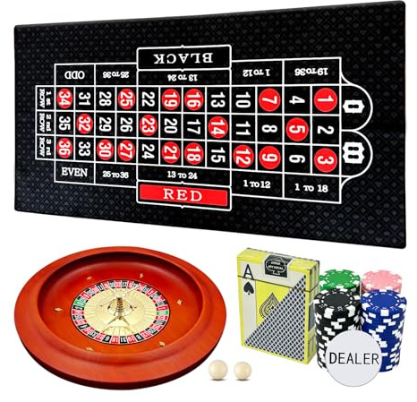 Ygebet 11 inch Solid Roulette Wheel Set for Adults, with 47.2 x 22.8 Inch Double Sided Table Layout Felt Mat, 100 ABS Chips, and Dealer Button Playing Cards Casino Roulette Game Sets