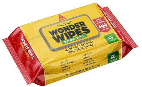 Sika Toallitas biodegradables Wonder - Toallitas de limpieza multiusos para el comercio de la construcción - especialmente formuladas para limpiar manos, herramientas y superficies - Paquete de 60