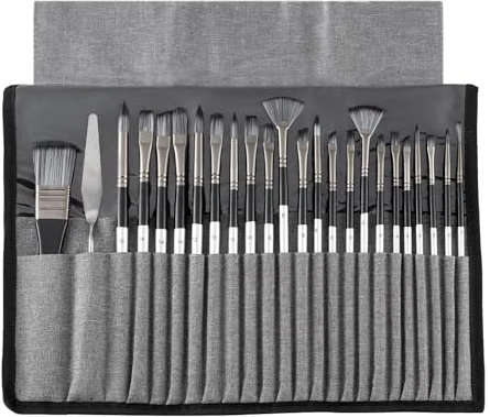 Carehabi Lot de 24 pinceaux de Peinture Acrylique, pinceaux Aquarelle de qualité supérieure en Nylon avec spatule et Sac de Rangement, idéal pour Les Amateurs de Peinture