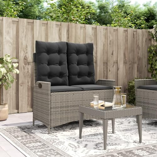 CIADAZ 368238 - Poltrona reclinabile da giardino con cuscini in rattan sintetico grigio, Poltrone da cinema, Poltrone Sessuale, Poltrona Tantra Sessuale, Poltrona TV, Poltrona Allattamento