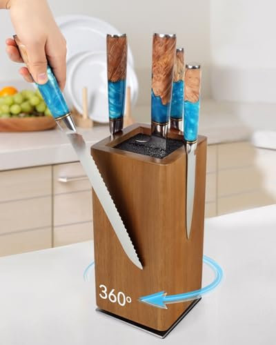 Ceppo portacoltelli magnetico, girevole a 360 gradi, magnetico, senza coltello, in legno, universale, supporto magnetico per coltelli da cucina, supporto magnetico