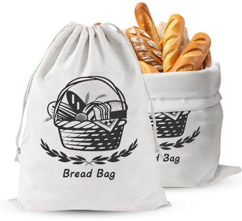 2 pièces sac a pain pour pain au levain fait maison,Reusable Bread Bag Linen Bread Bag with Plastic Liner Bread Storage for Homemade Bread, Sourdough Bread Bags for Homemade Bread Baking Accessories