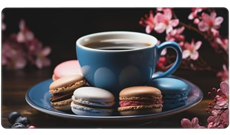 Macarons Tapis de Souris Gaming, Café Tapis Souris XXL 1500x800X3MM, Résistant à Usure Lavable Tapis Bureau, Imperméable Surface Lisse et Base en Caoutchouc Anti-dérapant, Fourniture Bureau Cadeaux