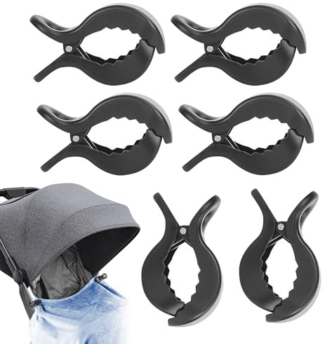 6 Pcs Baby Bag Clips Stroller Pegs Portable Pram Clasps for Mommy Diaper Bag Pushchair Shopping Grocery Backpack Car Seat Clothes Ensuring Baby's Safety (Black)