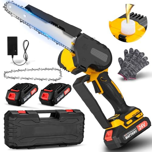 8 Pouces Tronconneuse a Batterie 4000mAh, Tronconneuse Electrique Sans Fil 1000W, avec Injecteur de Lubrifiant et 2 Batteries 2000 mAh, Batterie Compatible pour Makita, Pour La Coupe Du Bois