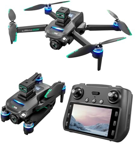 Jectse Drone con Doppia Fotocamera, Quadricottero RC Pieghevole Senza Fili 5G per Principianti, Drone con Motore Brushless con Evitamento Ostacoli, Volo Stazionario Stabile, Fotografia