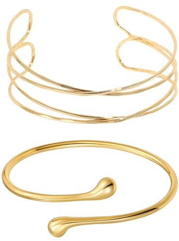 CANRNYACBZ 2 Stück Oberarmreif Gold Bracelet Damen Minimalistisches Armreif Oberarm Verstellbar Geschichteter Armreifen Modeschmuck Armspange Coil Armband Set Zarter Geschenk für Mädchen Frauen