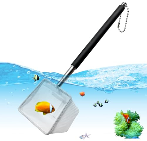 Aquarium Fischnetz mit Teleskopstiel aus rostfreiem Stahl - Ideal für Garnelen & Aquarien - Weiche feine Netzmaschen zur Reinigung - Hochwertige Qualität
