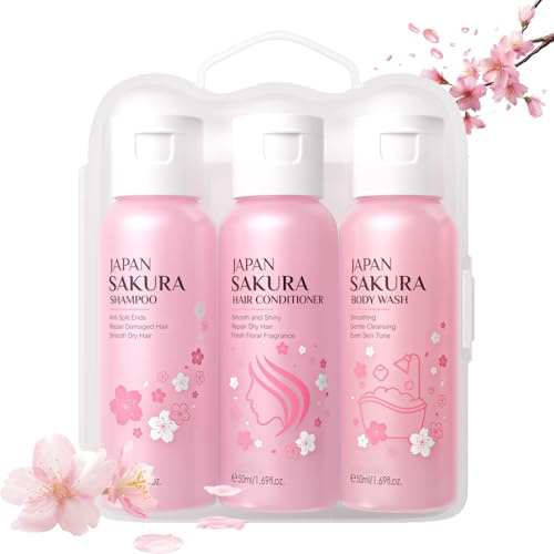 Sakura 3-in-1 Hair & Body Shower Gift Sets for Women - Travel Size Shampoo, Conditioner & Body Wash, Ideal for Gym, Holiday & Daily Use, Mini Toiletries with Floral Fragrance