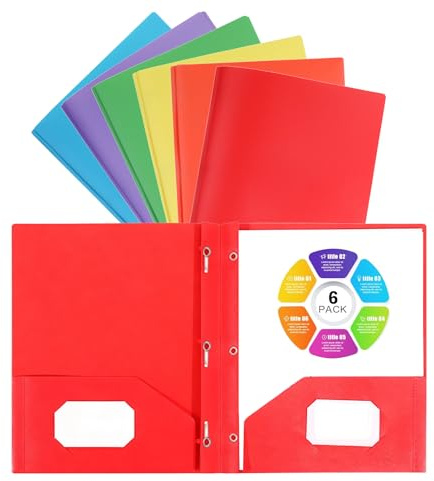 GREATRICH Pochette Plastique A4 avec 2 Poches et 3 Anneaux, Lot de 6 Dossiers Robustes, 29.5x23.7 cm Pochette Document avec Porte-carte, pour Classement Bureau, école, Maison, 6 Couleurs Vives