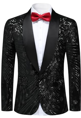 YFFUSHI kavaj herr glitter smokingjacka regular fit paljetter glänsande kostymjacka bröllop fest