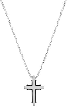 s.Oliver Kette mit Kreuzanhänger für Herren, Edelstahl, Silber/Schwarz, IP Schwarz