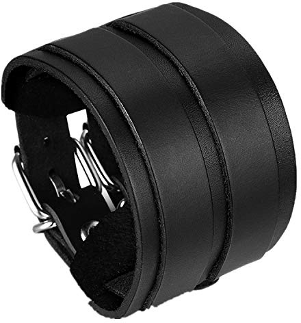 Flongo läderarmband för män stort brett läder äkta läder armband armband läderarmband manschett bälte svart brun silver punk rock biker motorcykelförare justerbar herr accessoarer