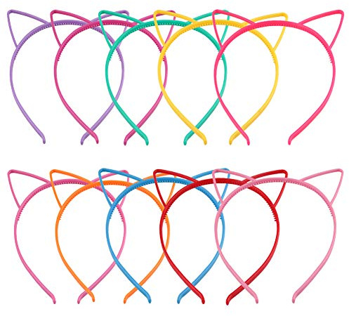 Candygirl Cat Ear Headbands, 10pcs Mix Colors Plastic Headbands for Girls Women, Hair Accessories for Daily Wearing and Party Favors