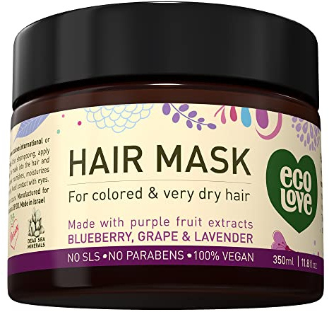 ecoLove Hair Mask for Dry Damaged Hair, Natural Hair Mask Deep Conditioning, 11.8 oz - Vegan and Cruelty-Free, With Lavender Extract, Organic Ingredients, SLS and Parabens Free