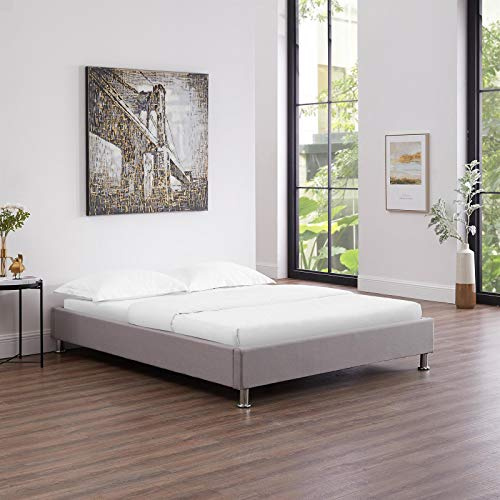 IDIMEX Lit futon Double pour Adulte Nizza Couchage 140 x 190 cm 2 Places / 2 Personnes, avec sommier et Pieds en métal chromé, revêtement en Tissu Gris