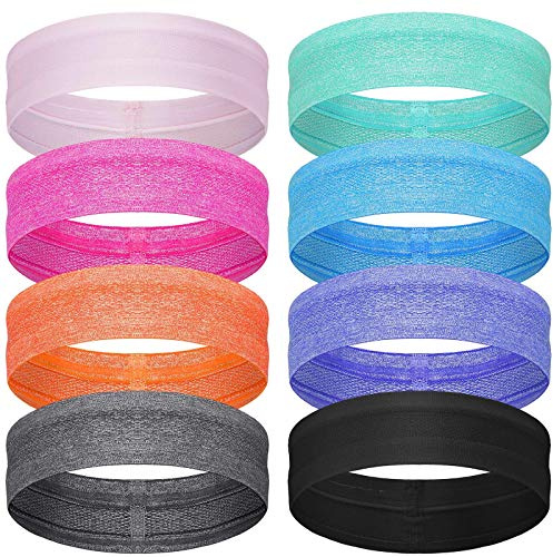 8 Pieces Sweatbands Non Slip Headbands Stretchy Running Sports Sweatbands Workout Headband Grip Silicone Yoga Hair Band Elastic Exercise Hair Wrap for Women Men(Assorted Solid Colors)