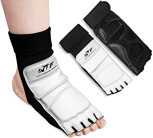 LangRay Taekwondo Sparring Gear Protector Karate Boxing Sparring Guard, Martial Arts Protective Foot Gear for Kung Fu Punch Bag Kickboxing MMA Training, M White