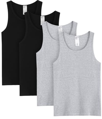 LAPASA Camiseta Tirantes Hombre (Pack de 4) Tank Top sin Mangas 100% Algodón Tejido Canalé Ropa Interior Verano Blanco Negro Gris M35 L Negro*2 ; Gris*2
