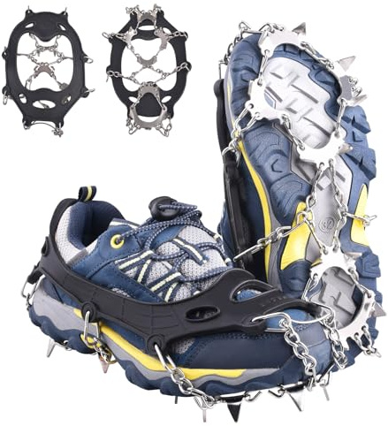 Azarxis Traction Cleats Crampons Ice Snow Grips with Non-Slip Stainless Steel Spikes for Boots and Shoes Grippers for Men Women Kids Hiking Walking Climbing Jogging Fishing (Child, 13 Spikes)
