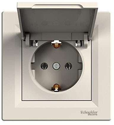 Asfora – Enchufe individual con toma de tierra lateral – 16 A tapa crema CE DVE IP20 EPH3100123