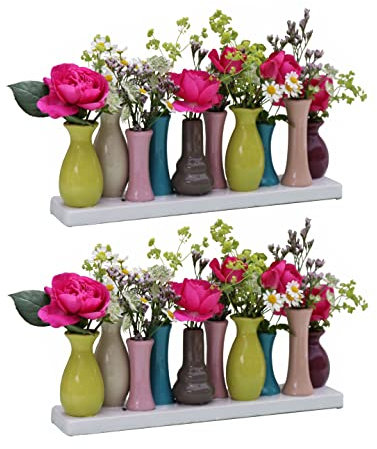 Jinfa 2er Set Keramikvasen – Bunte Mini-Vasen je 10 Stück (31×7×11 cm) – Handgefertigt, skandinavisches Design – Tisch- & Wohnzimmerdeko für Blumen & Geschenkideen