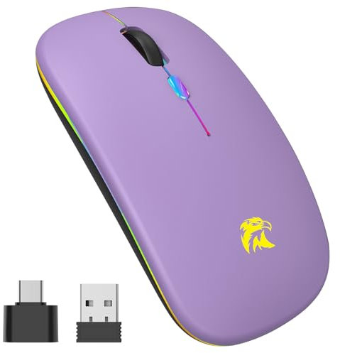 HZD Maus Kabellos, 2.4 GHz USB Funkmaus, Bluetooth Maus, Wireless Mouse, 1600 DPI Optical Tracking, Für Laptop, Computer, PC, Mac, iOS, Android, iPad, Windows (Lila)